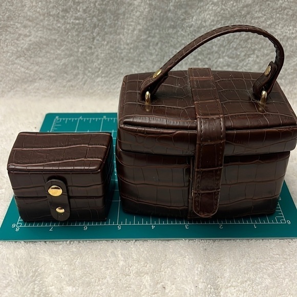 Faux Alligator Skin Portable Travel Jewelry Box Holder Organizer 2 piece - Picture 10 of 12